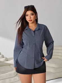 Solflare Plus Size Casual Commuter Plaid Tie Waist Shirt Fall - Multicolor - View 5