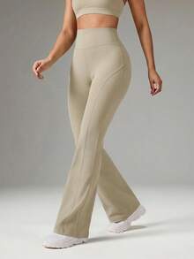 OutZeal Slim Fit High Waist Extra Long Floor Length Flare Leggings - Khaki - View 8