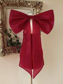 Lovelzi Red Satin Halter Neck Mini Dress Bodycon Backless Detachable Big Bow Ruched Cocktail Theme Party Prom Homecoming Women Formal Wedding Winter Celestial - Burgundy - View 1