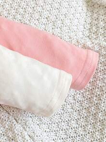 SHEIN Playful Pals 新生兒嬰兒 2 件套可愛粉色連身衣 貓咪印花蝴蝶結長袖按扣式 - 彩色 - 查看 7