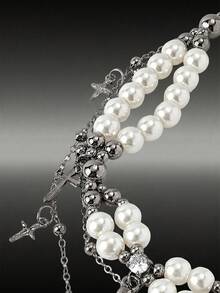 MortiRose A Fashionable Light Luxury Versatile Casual Goth Punk Spice Girl Design Feeling Water Drop Cross Multi-Layer Necklace - Gun Black - View 6