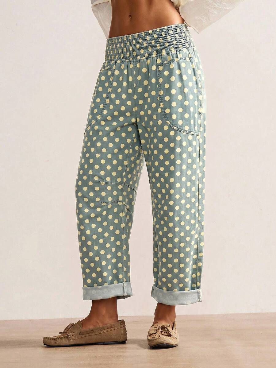 Bohemela Women's Loose Solid Color Woven Wide Leg Pants, Spring/Summer - Medium Wash - View 1