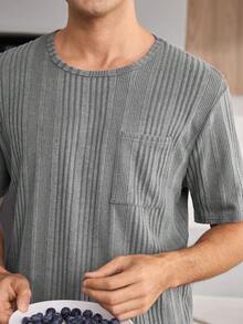 CoupledUp Conjunto de Pijama Masculino com Camiseta de Manga Curta e Calça de Textura Macia, Roupa de Descanso - Chumbo - Visão 6