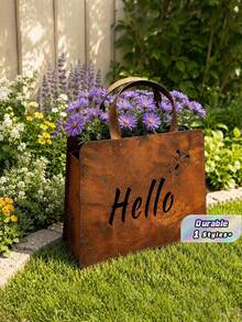 Outdoor Retro Rust Handbag Shaped Iron Flowerpot Hello/Welcome Butterfly Hollow Design Courtyard Terrace Gardening Decorative Flower Box B&B Garden Landscaping Creative Planting Container - multicolor - View 1