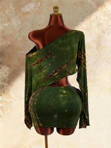 Amplova Women's 2 Pieces Dark Green Branch Sexy Bohemian Boho Art Style Cover-Up Set Vacation Summer - Army Green - View 2