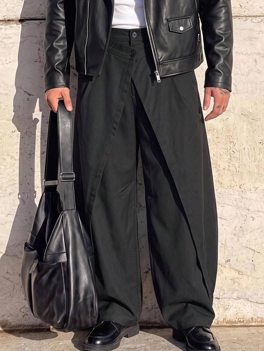 HIMLAND Men's Solid Color Casual Versatile Daily Wear Long Pants - Black - View 1