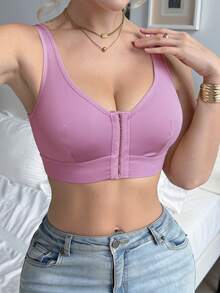 SHEIN 1pc Women's Front Closure Wireless Bra - Mauve Purple - View 5