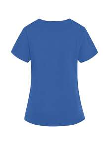 TaskEZ 2 piezas Uniforme de mujer para el cuidado de la salud - Blusa de cuello en V de color liso y pantalón largo con abertura, conjunto de uniformes sanitarios - Azul - Ver 5