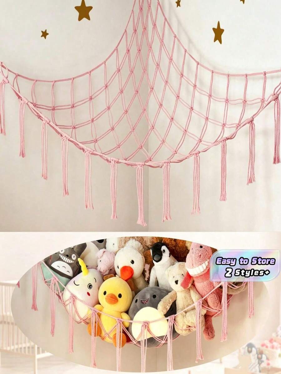 1pc Large Stuffed‑Animal Hammock, Corner Hanging Net For Plush Toys, Wall‑Mounted Toy Storage Organizer For Stuffed Animal Display - Multicolor - View 1