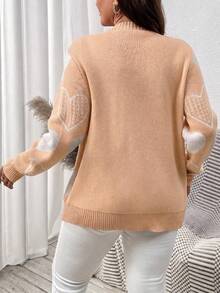 Elenzga Plus Size Women's Heart Pattern Single-Breasted Casual Daily Cardigan - Dusty Pink - View 2