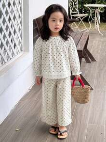 Dazy Kids 女童秋季圓領滿版印花長袖上衣＋長褲 梭織春夏兩件套 - 紅色 - 查看 7