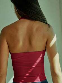 Aralina 女款休閒運動 V 領掛脖健身運動上衣 - 火焰紅 - 查看 3