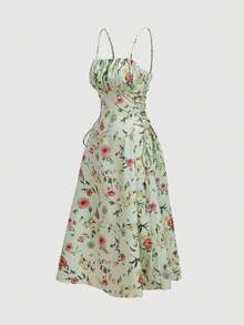 SHEIN MOD Vestido con tirantes y cordón ajustable con estampado floral para mujer - Multicolor - Ver 4
