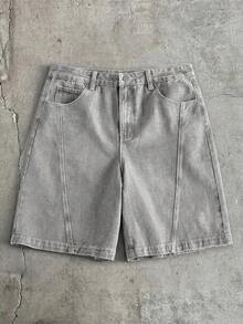 AXEPEAK Men's Plus Size Short Sleeve Top And Denim Shorts Set - Grey - View 6
