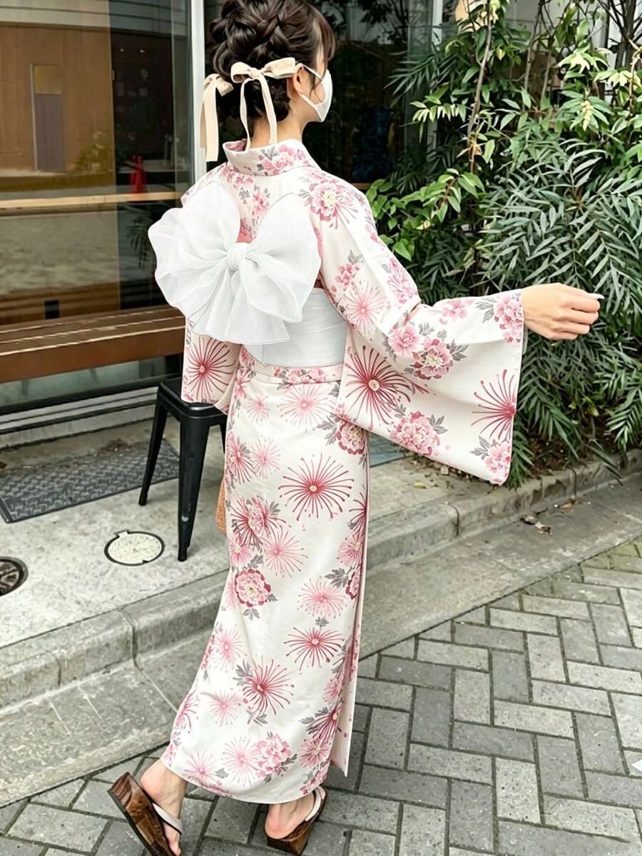 Irokai 日式傳統夏季女款浴衣和服配件腰帶 - 白色 - 查看 1