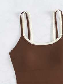 Swim Basics Women's Colorblock One-Piece Swimsuit, Suitable For Beach Vacation, Pool Party, Beach Party - 棕色 - 查看 6