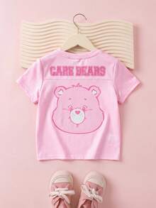SHEIN X Care Bears 女童字母印花圓領短袖T恤 - 粉色 - 查看 1