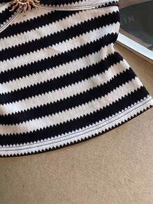 Franclia Women's Metal Sun Decor Striped Bandeau Top - Black and White - View 5