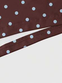 ROMWE Y2K Celana Pendek Wanita Seksi Berpotongan Rendah Motif Polkadot Cokelat dengan Slogan - Biru - View 4