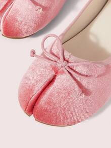 CUCCOO DOLLMOD Women's Velvet Bow Detail Split Toe Flat Elegant Pink Ballet Flats Daily Casual Shoes Fall Shoes - Pink - View 4