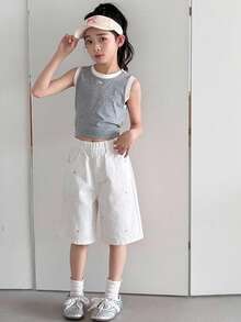 Dazy Kids 女童牛仔褲 春/夏新款 後口袋水鑽裝飾喇叭褲 (大號) - 白色 - 查看 5