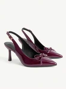 CUCCOO CHICEST 酒紅色尖頭細高跟圓頭蝴蝶結女鞋 時尚性感 四季通勤日常百搭 簡約優雅 - 酒紅色 - 查看 1