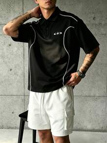 Sport MetroGents Kaos Polo Olahraga Lengan Pendek Pria dengan Trim Kontras - Hitam - View 3