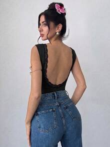 Firerie 女款優雅浪漫時尚通勤性感露背連身衣，適合派對、浪漫約會及婚禮生日穿搭 - 黑色 - 查看 7