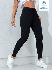 SHEIN ICON 女式口袋紧身休闲百搭牛仔裤 - 黑色 - 查看 3