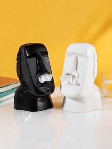 Zazumi 1PC Creative Easter Island Moai Statue Tissue Box Holder, Premium Waterproof Resin With Smooth Glossy & Speckled Matte Finish, Exquisite 3D Stone Head Sculpture Design, Multi-Functional Facial Tissue Dispenser Napkin Storage Organizer - Multicolor - View 5