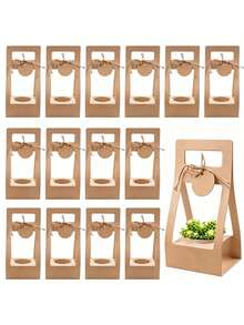 10Pcs Kraft Paper Plant Gift Bags With Handles & Tags, Portable Potted Succulent Carry Bags, Perfect For Father's Day, Wedding & Party Small Gifts, Mini Plant Presents - A - View 5