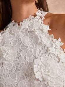 Enchnt Premium Summer Romantic Women's Elegant White Short Lace Floral Elegant Dress,Graduation Dress,Wedding Dress,Vacation Dress,Festival Outfits - White - View 4