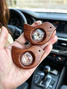 Boho Vintage Wooden Bird Suncatcher With Clear Glass Crystal Prism, Stylish Car Rear View Mirror Hanging Charm, Unique Decorative Gift For Drivers, Multi-Purpose Hanging Ornament Fit For Home Window, Courtyard & Garden Decor - multicolor - View 3