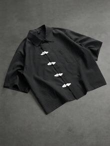 SLATEMANN Men's Striped Short Sleeve Button-Down Casual Shirt - Black - View 2