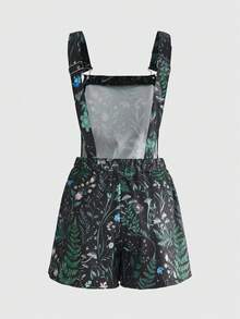 ROMWE Fairycore Plus Size Retro Mori Style Rabbit & Moon Print Romper - Black - View 2