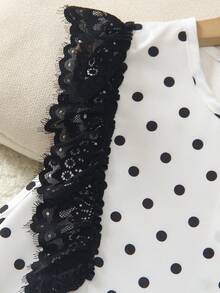 Sparklyn 女童大童溫柔韓系公主風法式復古黑白波點無袖背心洋裝，蕾絲荷葉袖、荷葉邊下擺、寬鬆A字裙，適合週末出遊、野餐、生日派對、開學季 - 黑色 - 查看 6