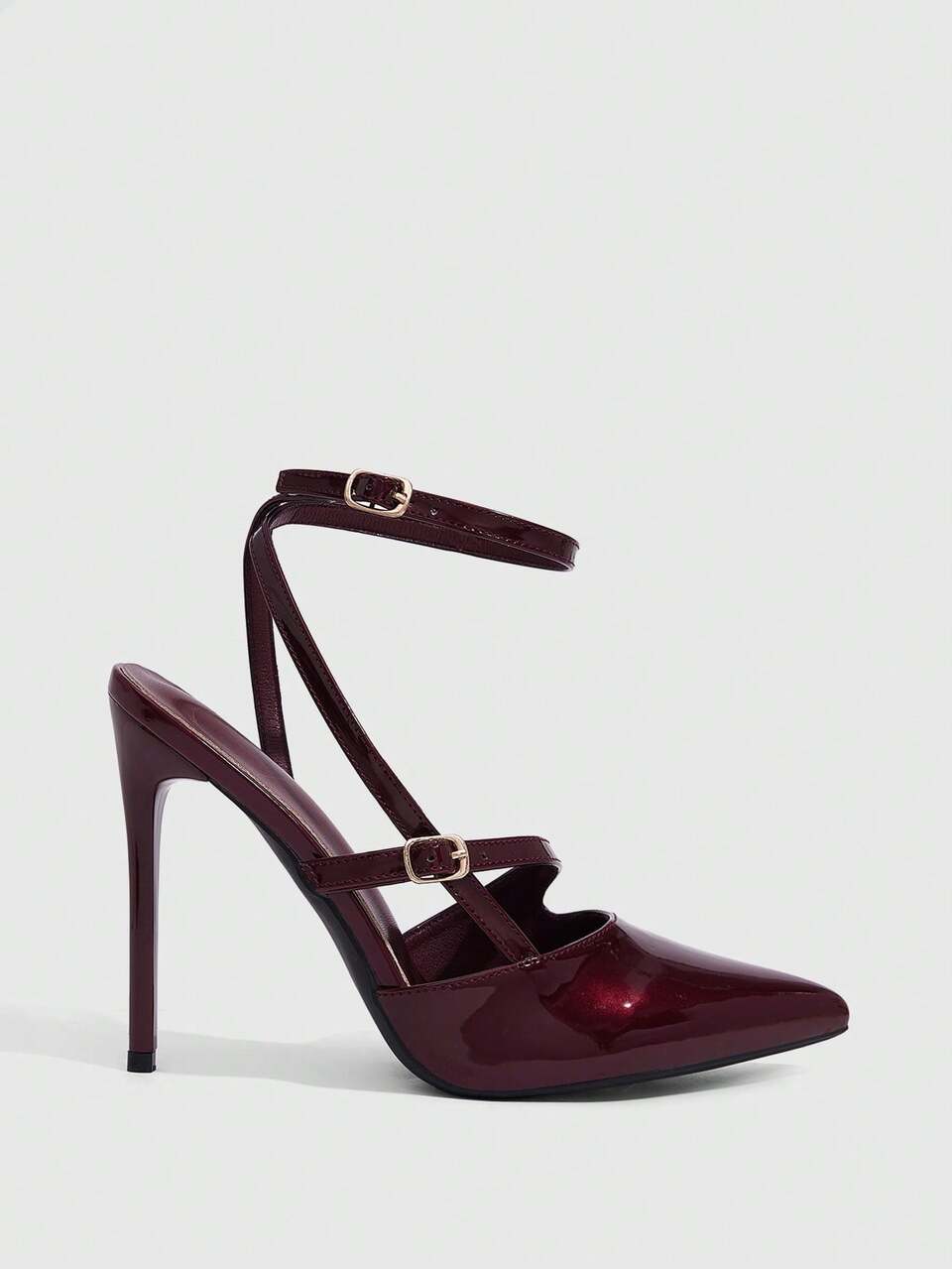 CUCCOO SZL Pointed Toe Burgundy Ankle Strap Backless Stiletto High Heel Pumps, Fashion Sexy Party Banquet Nightclub Ultra High Heel Women's Shoes