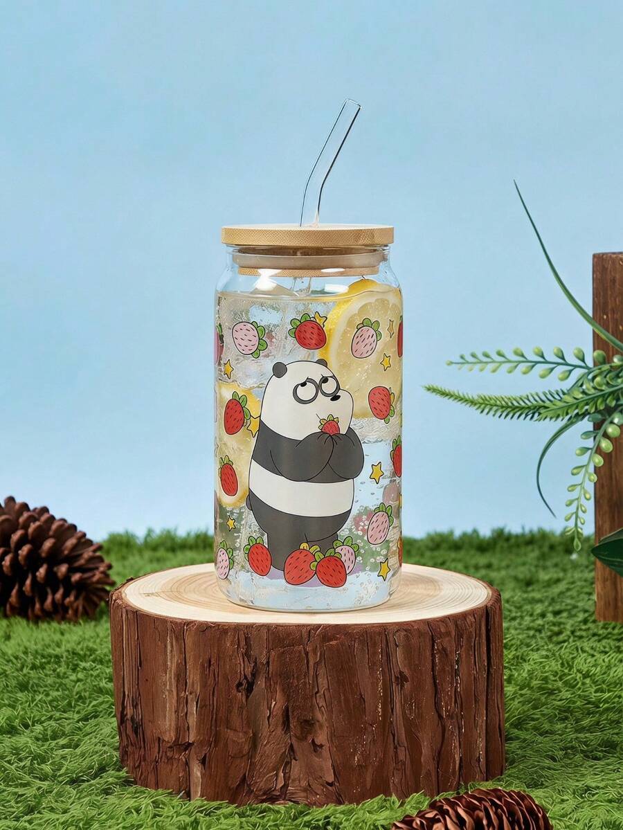 We Bare Bears X Joivida 居家或戶外使用-大容量玻璃杯,可愛蝴蝶結與貓咪圖案,適合熱或冷咖啡、牛奶、果汁,可愛風格適合日常飲用或送禮 - 無色 - 查看 1