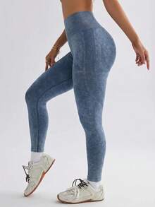 Slayform Slayform Women's Blue Distressed Matte Seamless Sports Leggings - Baby Blue - View 2