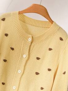 CosyJoli Plus Size Elegant French Style 3D Polka Dot Knit Cardigan Sweater Yellow Autumn/Winter Top For Women - Yellow - View 4