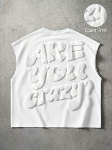 Manfinity Roghcode Camiseta sin mangas casual de verano para hombre con letras en relieve - Blanco - Ver 2