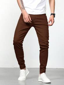IRON GLYPH Jeans Ajustados Para Hombres Con Bolsillos Diagonales - Café integral - View 3