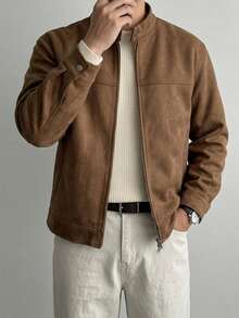 DAZY Men's Solid Brown Suede Jacket And Coat, Autumn/Spring - Brown - View 1