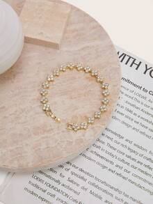 Enchnt Delicate Floral Crystal Bracelet - Adds Sparkling Charm To Your Outfits - Gold - View 2