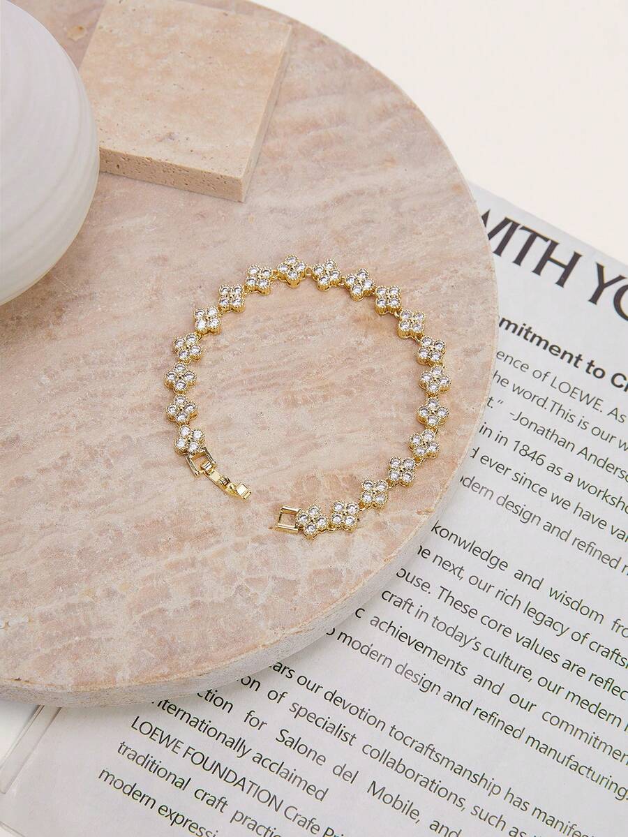Enchnt Delicate Floral Crystal Bracelet - Adds Sparkling Charm To Your Outfits