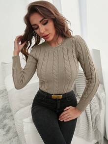 EURMUSE Solid Cable Knit Sweater - Grey - View 5