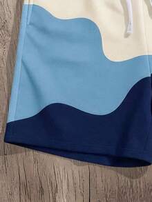 Manfinity Joysei Men's Letter Print Patchwork Drawstring Waist Casual Versatile Daily Wear Shorts, Holiday - Blue - View 3