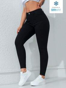 SHEIN ICON 女式口袋紧身休闲百搭牛仔裤 - 黑色 - 查看 4