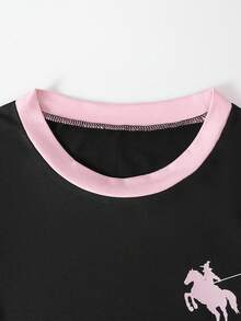 SHEIN Casuvi Kids 2件組青少年短袖上衣與長褲套裝，蝴蝶結緞帶粉色，適合春夏，運動與通勤穿著 - 彩色 - 查看 6