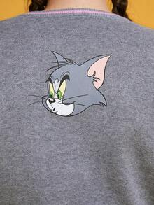 TOM & JERRY X SHEIN 加大碼漫畫和字母圖案下肩圓領毛衣 - 灰色 - 查看 8